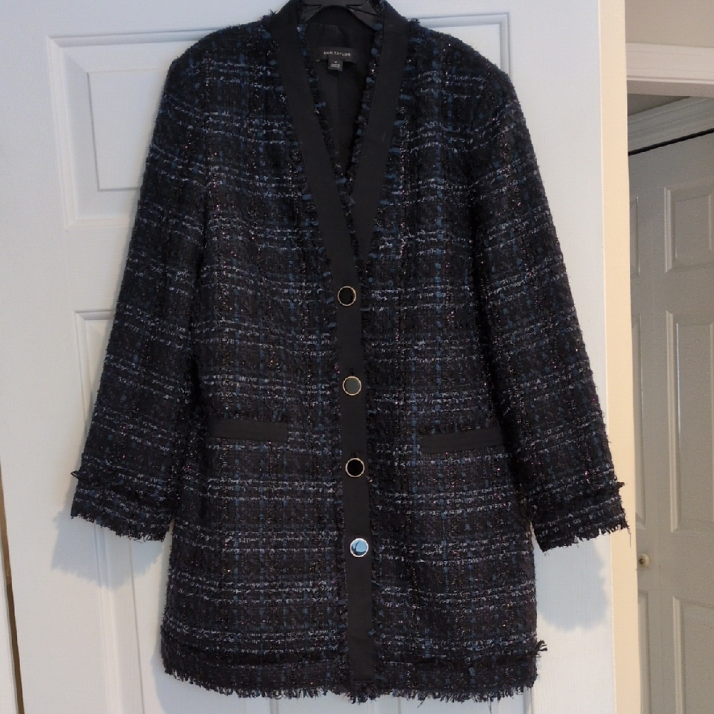 Elegant Navy And Black Tweed Women's Coat